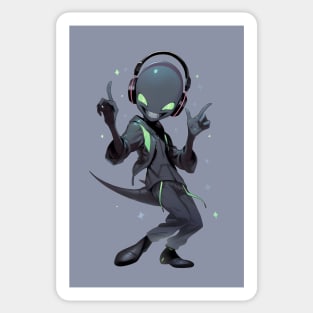 An alien is listening to music in headphones Sticker